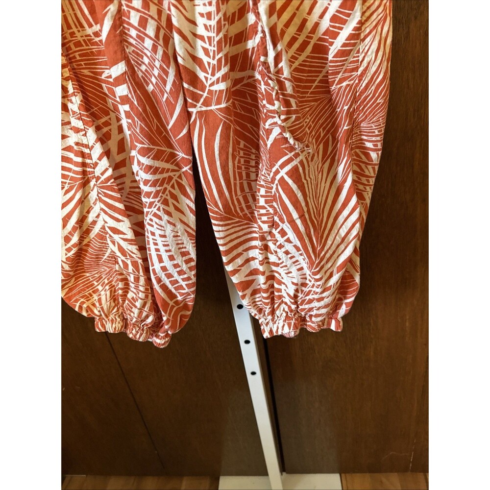 Tropical Leaf Pant Shirt Set Soft Linen Blend Sz Lg Beach Resort Panama Jack - Picture 7 of 10